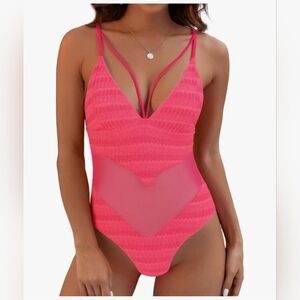 Hot Pink Strappy One-Piece Swimsuit XXL